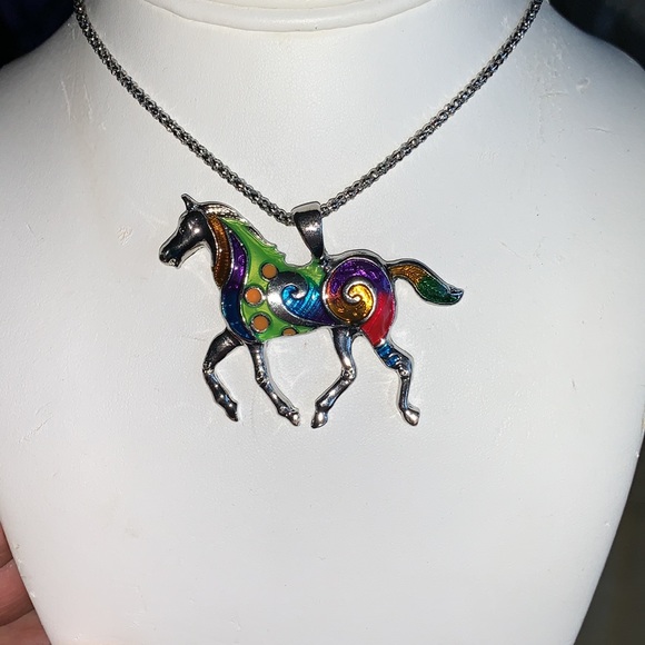 Colourful enamel Horse choker necklace with matching earrings SET new - Picture 8 of 12